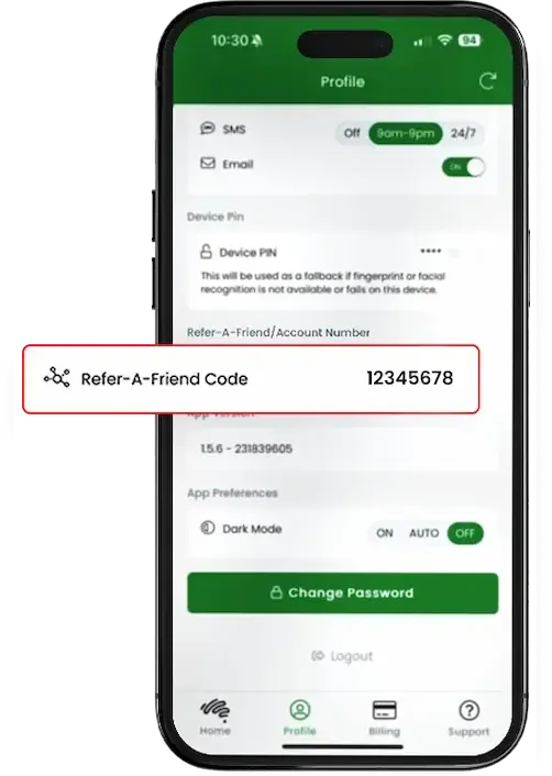 Aussie Broadband MyAussie app showing the location of the customer ID