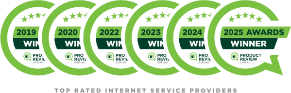 ProductReview Awards Winner for Internet Service Providers 2019, 2020, 2022, 2023, 2024 and 2025