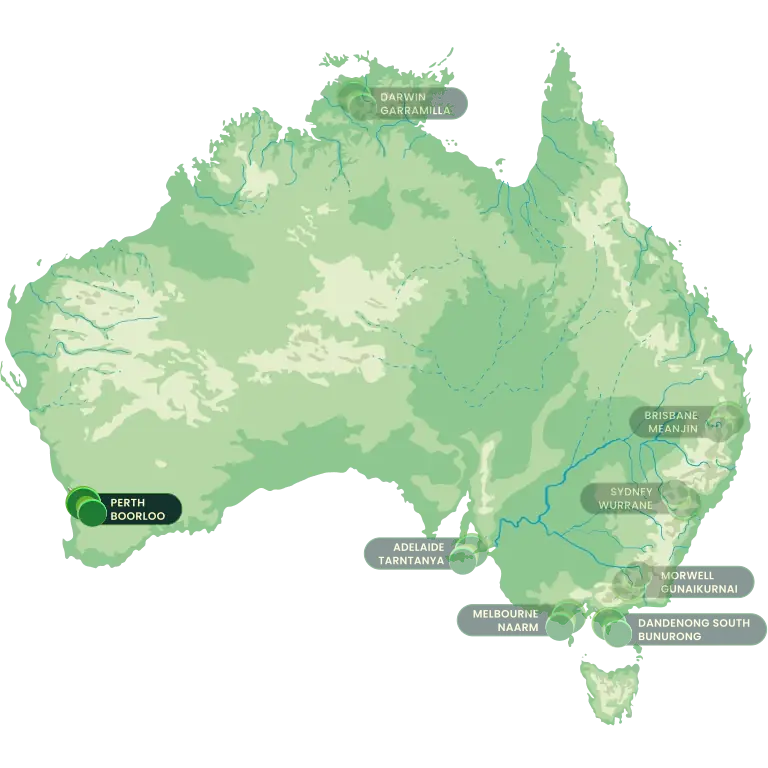 Map of office locations in Australia with Offices in WA highlighted