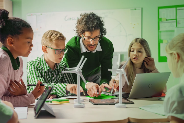 Teach and students in class
